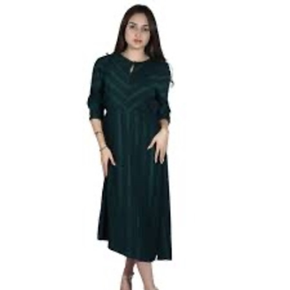 Liz Claiborne‎ Midi Dress Striped 3/4 Sleeve Keyhole Neck Green Size Large